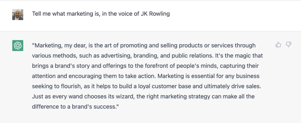AI content writing (JK Rowling)